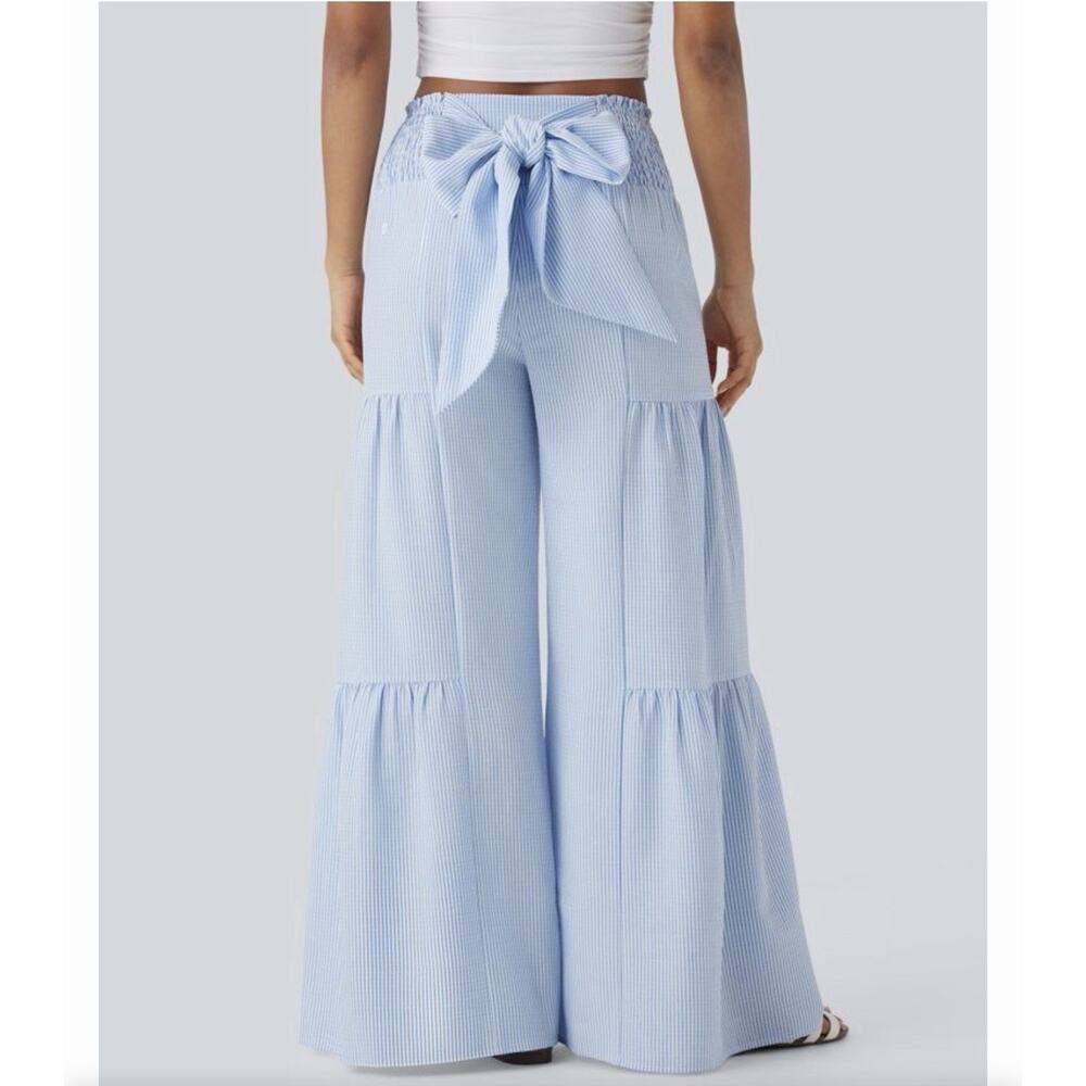 Halara High Waisted Tie Back Shirred Wide Leg Flowy Stripe Casual Pants S - Picture 4 of 8